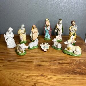 Vintage Earthenware 11 Piece Nativity Set The Marquise Collection Hand Painted
